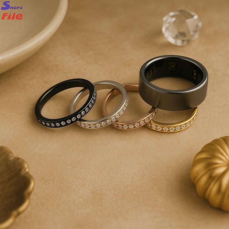 Stackable Zircon Ring for Oura Ring – 2mm Slim Band, Gold/Silver/Rose Gold/Black