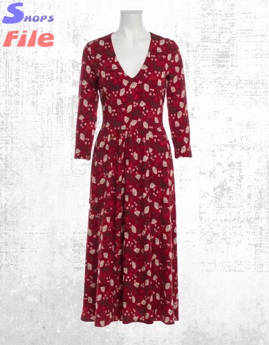 Women’s Seasalt Jersey Dress V Neck Nency Cotton Sleeve Winter Carmine Bloom