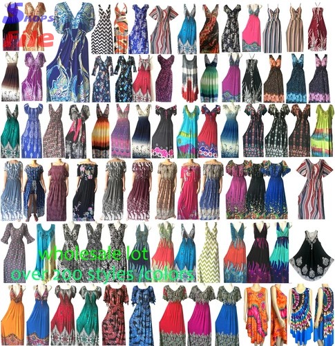 Women Boho Floral Maxi Dress Party Evening Summer Beach Sundress WHOLESALE LOT