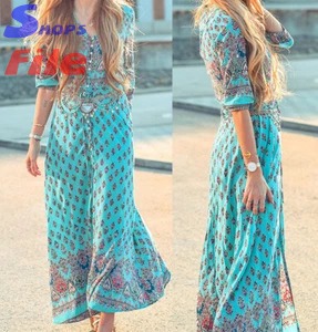 Women's Lady Boho Kimono Sleeve Floral Long Maxi Summer Beach Dress Sundress