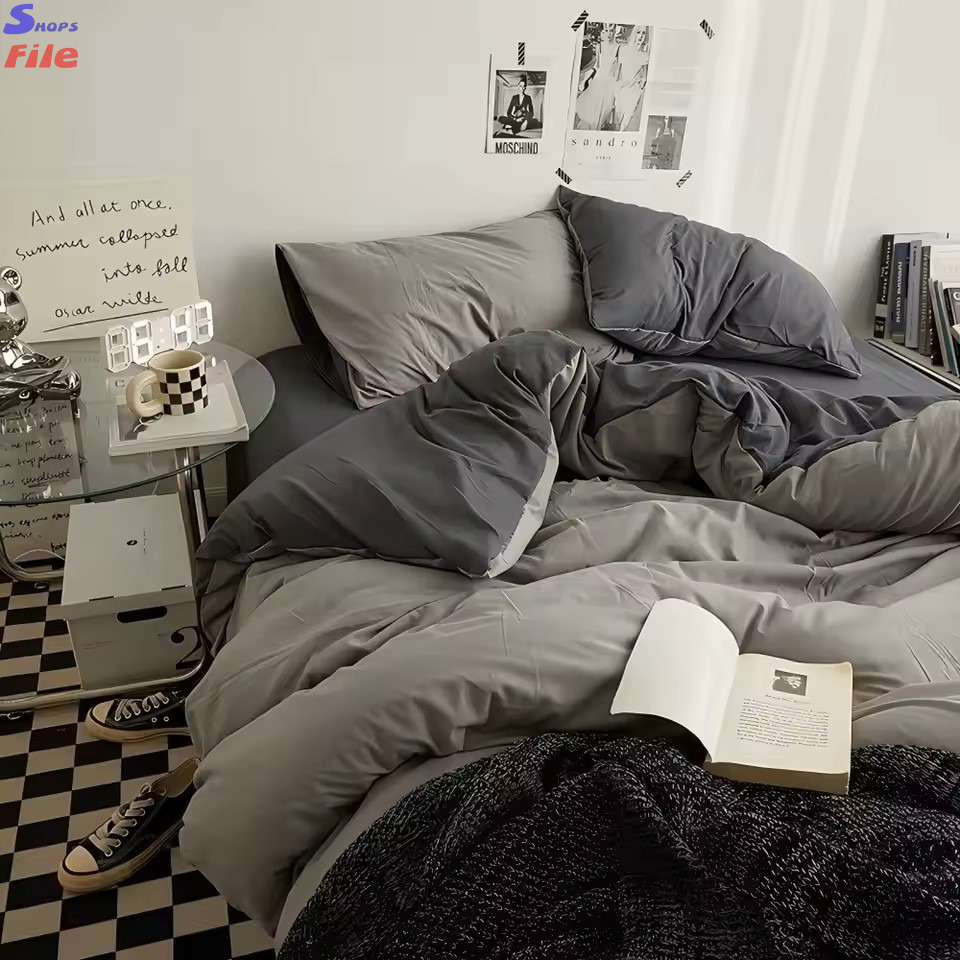 High quality 4 piece duvet cover set bedding, cotton fabric, extra soft touch, v